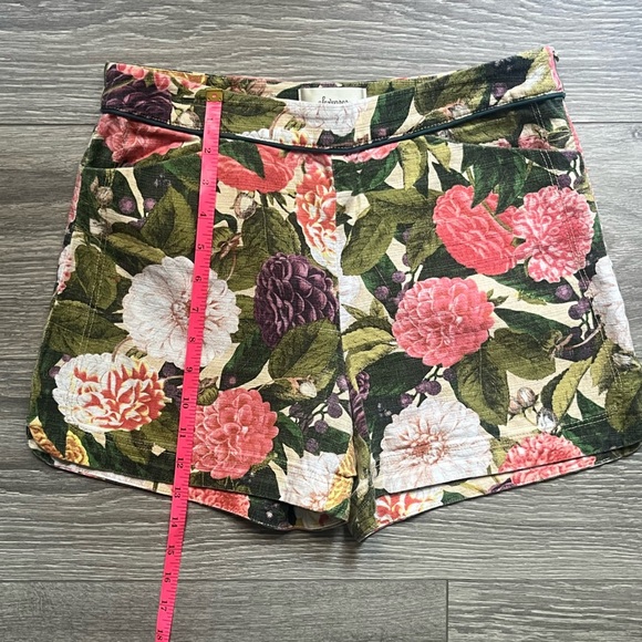 Elevenses Anthropologie Green Pink Cotton Floral Tapestry Shorts Size 0 Summer - Picture 8 of 10